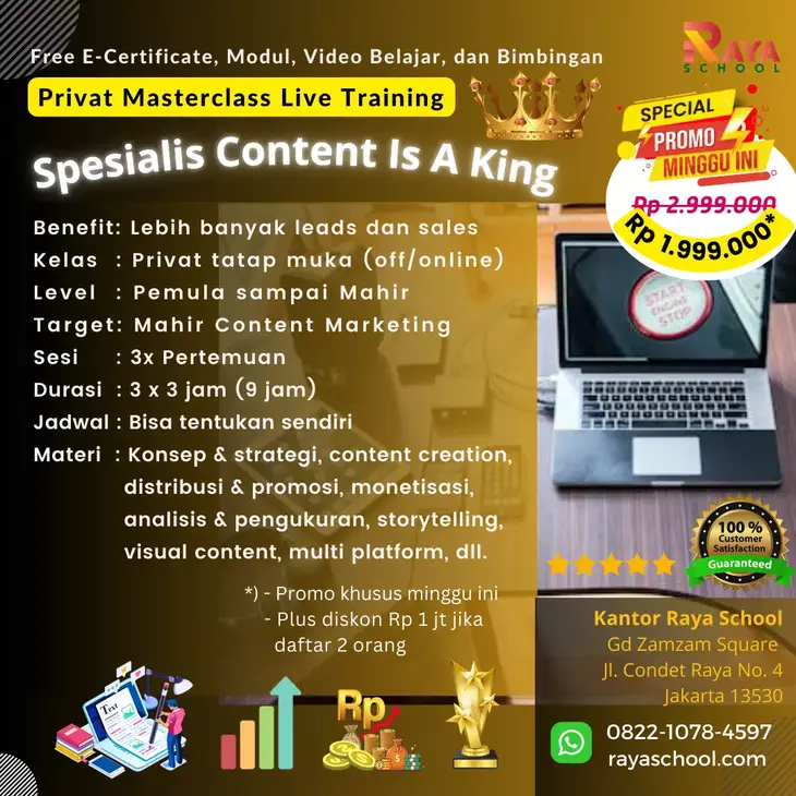 Brosur Kursus Content Marketing Privat Masterclass Raya School.