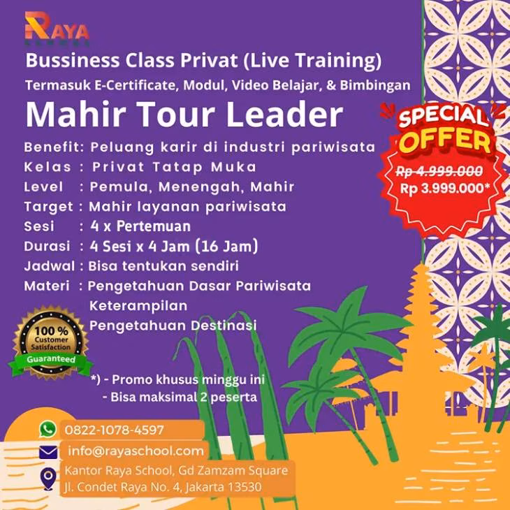Flyer Kursus Privat Tour Leader Business Class Raya School